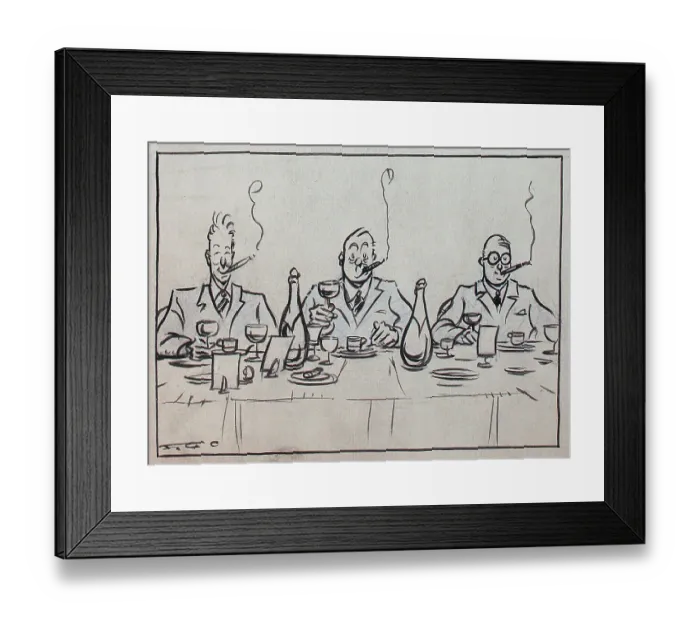 Framed Print : Artwork, three men dining at a table Framed Print : Artwork, three men dining at a table