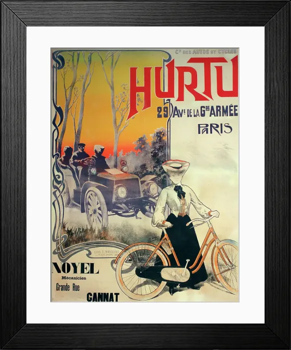 Framed Print : Poster, Hurtu, Motor Cars and Bicycles, Paris Framed Print : Poster, Hurtu, Motor Cars and Bicycles, Paris