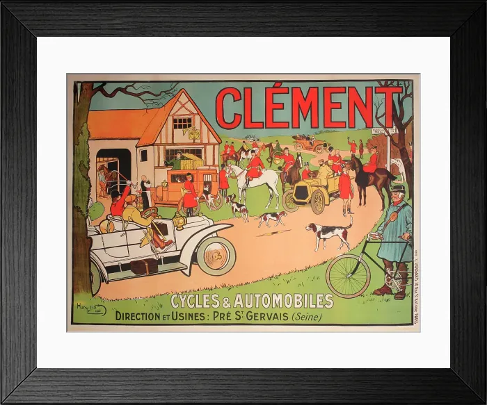 Framed Print : Poster, Clement Bicycles and Cars Framed Print : Poster, Clement Bicycles and Cars