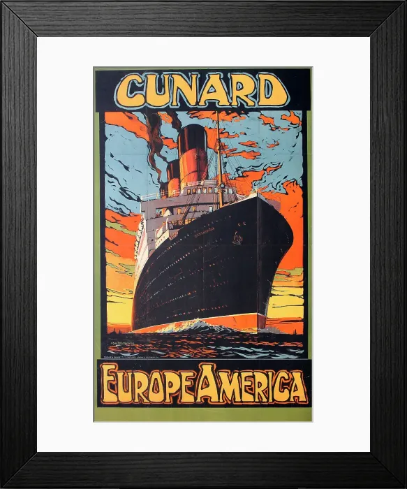 Framed Print : Poster, Cunard, Europe, America Framed Print : Poster, Cunard, Europe, America