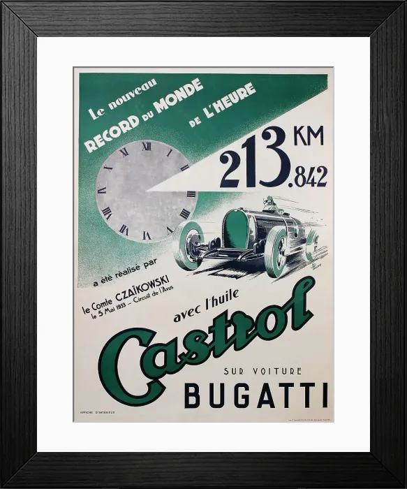 Framed Print : Poster, Castrol oil, Bugatti car Framed Print : Poster, Castrol oil, Bugatti car