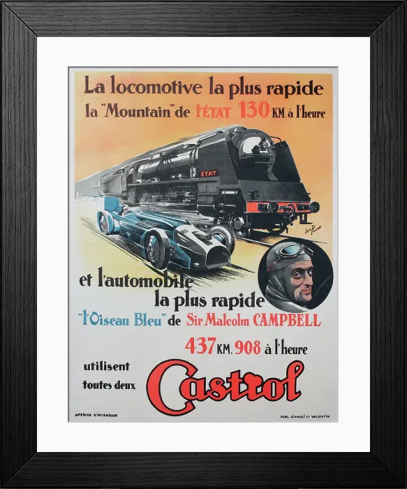 Framed Print : Poster, Castrol oil helps break speed record Framed Print : Poster, Castrol oil helps break speed record