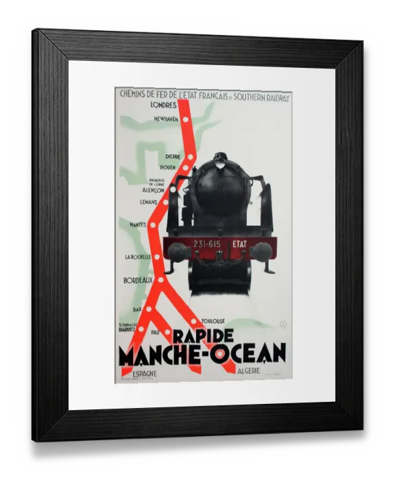Framed Print : Poster, railway from London to France. Spain, North Africa Framed Print : Poster, railway from London to France. Spain, North Africa