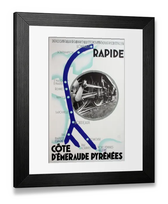Framed Print : Poster, railway from London to France. Spain, North Africa Framed Print : Poster, railway from London to France. Spain, North Africa