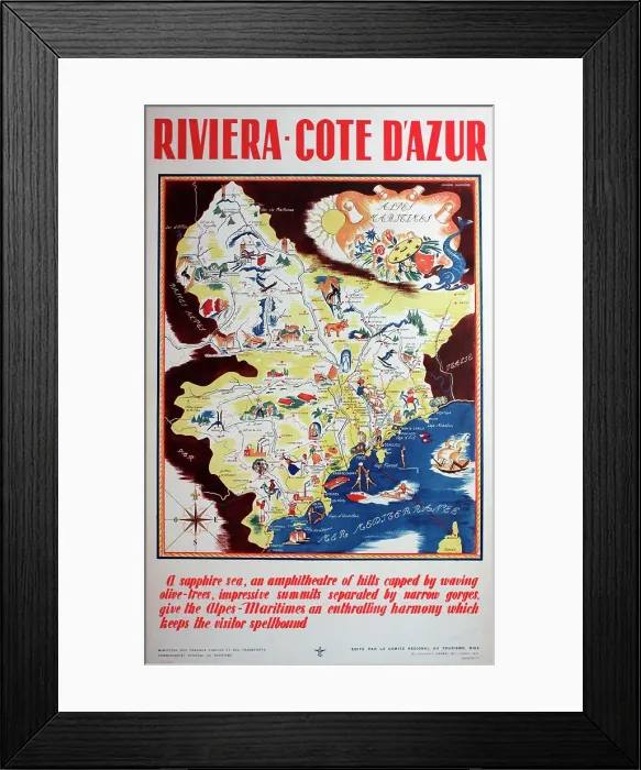 Framed Print : Poster, French Riviera, Cote d'Azur, South of France Framed Print : Poster, French Riviera, Cote d'Azur, South of France