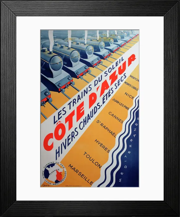 Framed Print : Poster, railway route to the Cote d'Azur, France Framed Print : Poster, railway route to the Cote d'Azur, France