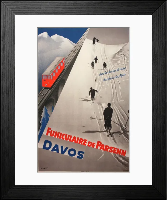 Framed Print : Poster, Parsenn Funicular, Davos, Switzerland Framed Print : Poster, Parsenn Funicular, Davos, Switzerland