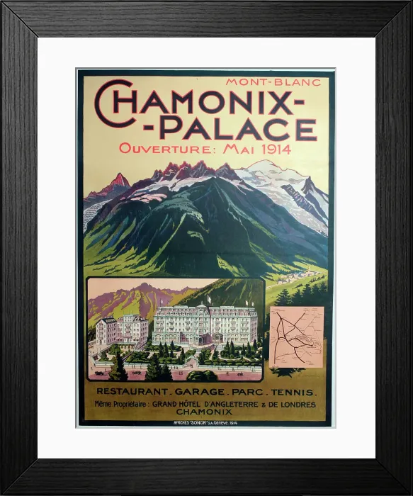 Framed Print : Poster, Chamonix Palace Hotel, Mont Blanc, France Framed Print : Poster, Chamonix Palace Hotel, Mont Blanc, France