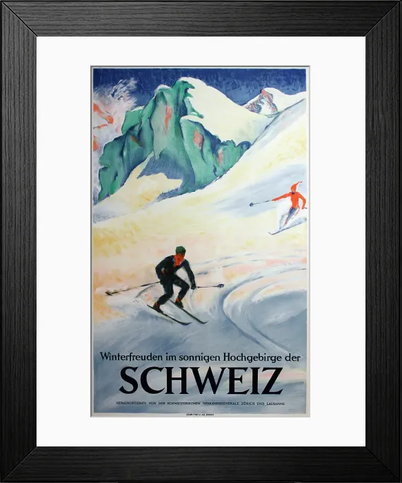 Framed Print : Poster, winter sports in the Swiss Alps Framed Print : Poster, winter sports in the Swiss Alps
