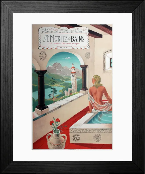 Framed Print : Poster, St Moritz les Bains, Switzerland Framed Print : Poster, St Moritz les Bains, Switzerland