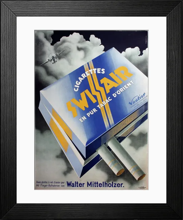 Framed Print : Poster, Swissair cigarettes, Walter Mittelholzer Framed Print : Poster, Swissair cigarettes, Walter Mittelholzer