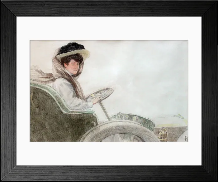 Framed Print : Original artwork, woman driving a car