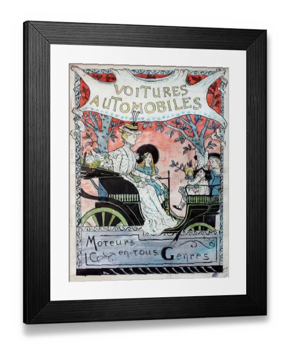 Framed Print : Poster, woman and children in a car Framed Print : Poster, woman and children in a car