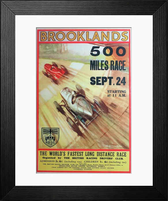 Framed Print : Poster, Brooklands 500 miles race Framed Print : Poster, Brooklands 500 miles race