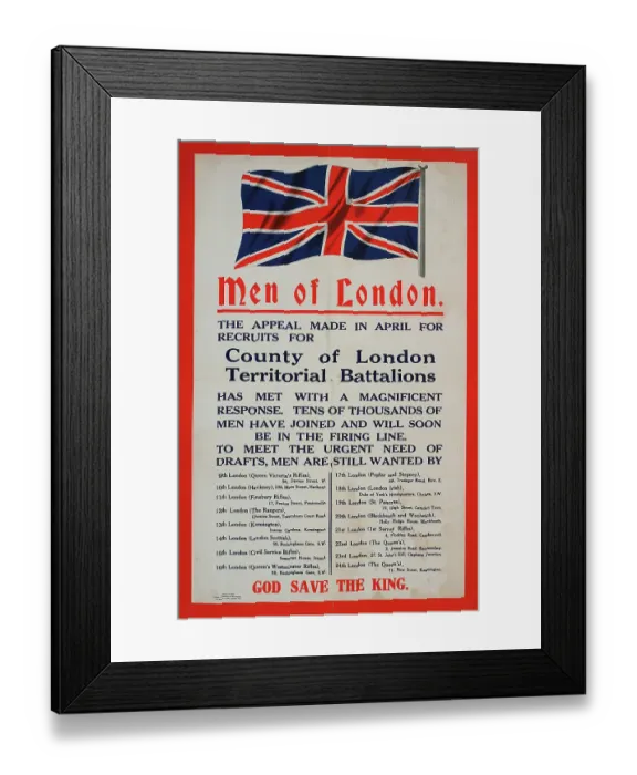 Framed Print : Recruitment poster, Men of London, WW1 Framed Print : Recruitment poster, Men of London, WW1