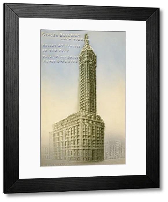 Framed Print : Embossed postcard of the Singer Building, New York City, USA