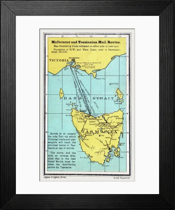 Framed Print : Melbourne and Tasmanian Mail Routes - Australia Framed Print : Melbourne and Tasmanian Mail Routes - Australia