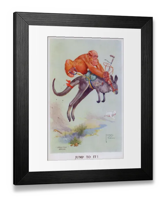 Framed Print : Gran pop the orangutan monkey riding a Kangaroo Framed Print : Gran pop the orangutan monkey riding a Kangaroo