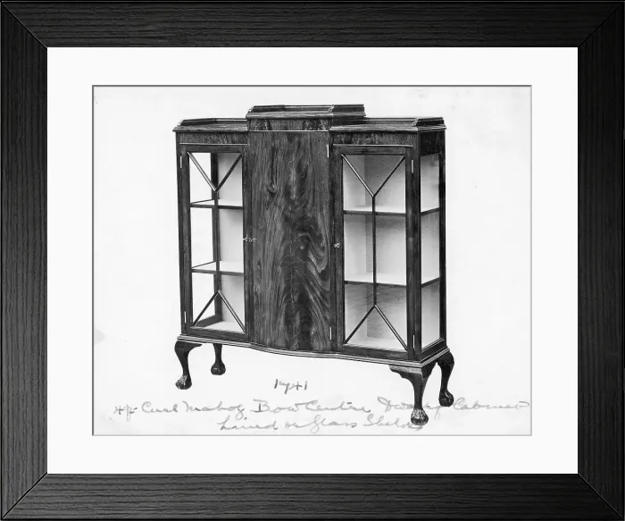 Framed Print : Mahogany, glass-fronted display cabinet Framed Print : Mahogany, glass-fronted display cabinet