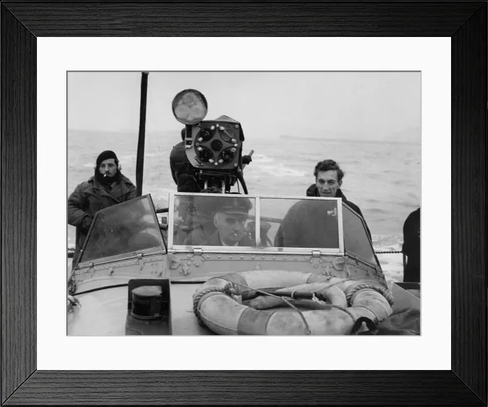 Framed Print : Raymond Baxter filming at sea, on location Framed Print : Raymond Baxter filming at sea, on location