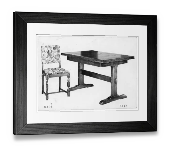 Framed Print : Table and chair from a furniture showroom catalogue Framed Print : Table and chair from a furniture showroom catalogue