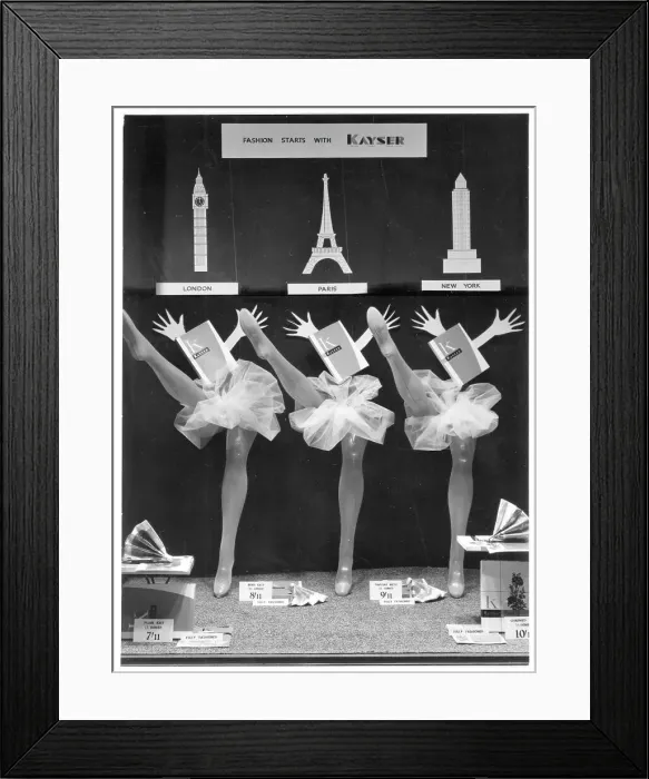 Framed Print : Kayser stockings and tights window display Framed Print : Kayser stockings and tights window display