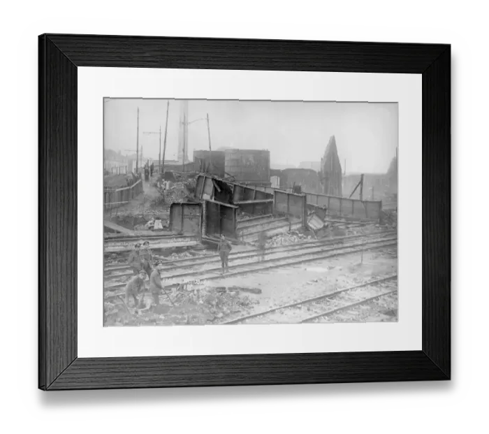 Framed Print : Bomb damage and repair of railway - Fives junction, Belgium Framed Print : Bomb damage and repair of railway - Fives junction, Belgium