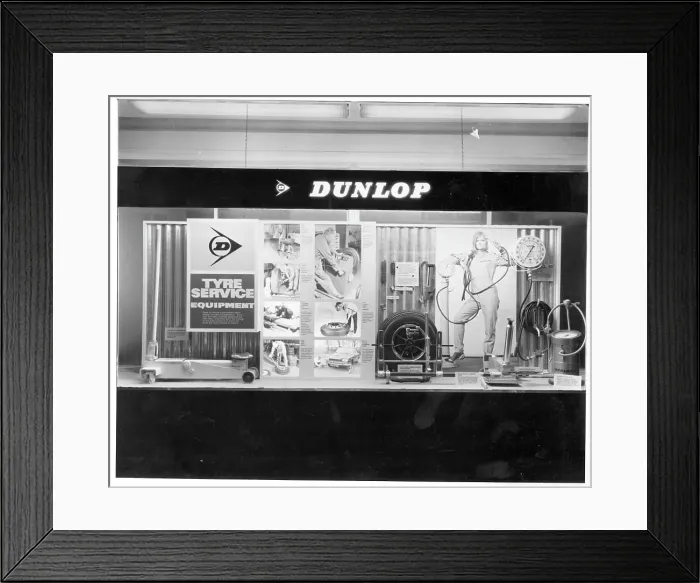 Framed Print : Dunlop Tyre Service Equipment window display Framed Print : Dunlop Tyre Service Equipment window display