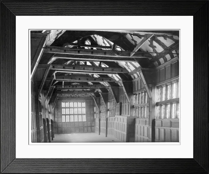 Framed Print : The long Oak gallery at Moreton Hall, Cheshire Framed Print : The long Oak gallery at Moreton Hall, Cheshire