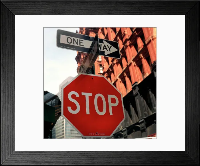 Framed Print : Stop sign street furniture New York Framed Print : Stop sign street furniture New York