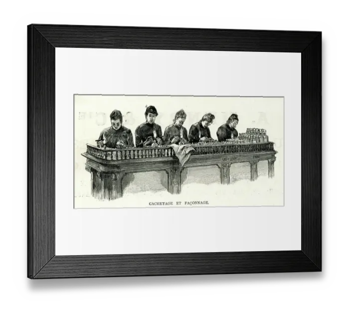 Framed Print : Sealing bottles of Botot water, Paris Exhibition of 1889 Framed Print : Sealing bottles of Botot water, Paris Exhibition of 1889