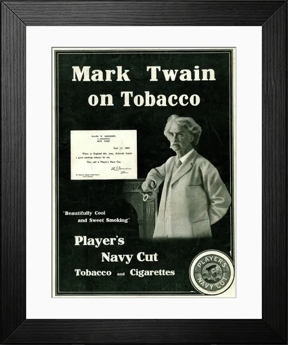 Framed Print : Mark Twain, celebrity endorsement advertising tobacco