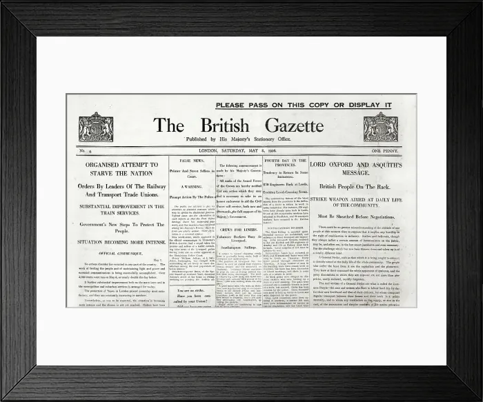 Framed Print : Front cover, The British Gazette, General Strike, 1926
