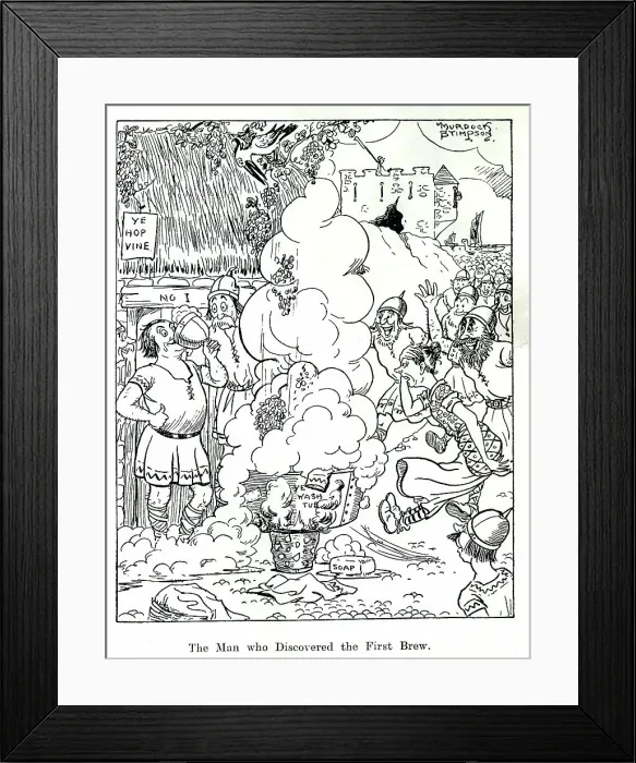 Framed Print : Cartoon, The Man who Discovered the First Brew Framed Print : Cartoon, The Man who Discovered the First Brew