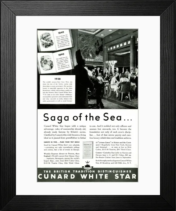 Framed Print : Advert, Cunard White Star, Saga of the Sea Framed Print : Advert, Cunard White Star, Saga of the Sea