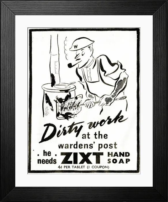 Framed Print : Advert, Zixt Hand Soap, WW2 Framed Print : Advert, Zixt Hand Soap, WW2