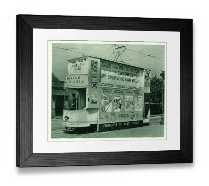 Framed Print : Glasgow tram publicity campaign to save paper, WW2 Framed Print : Glasgow tram publicity campaign to save paper, WW2