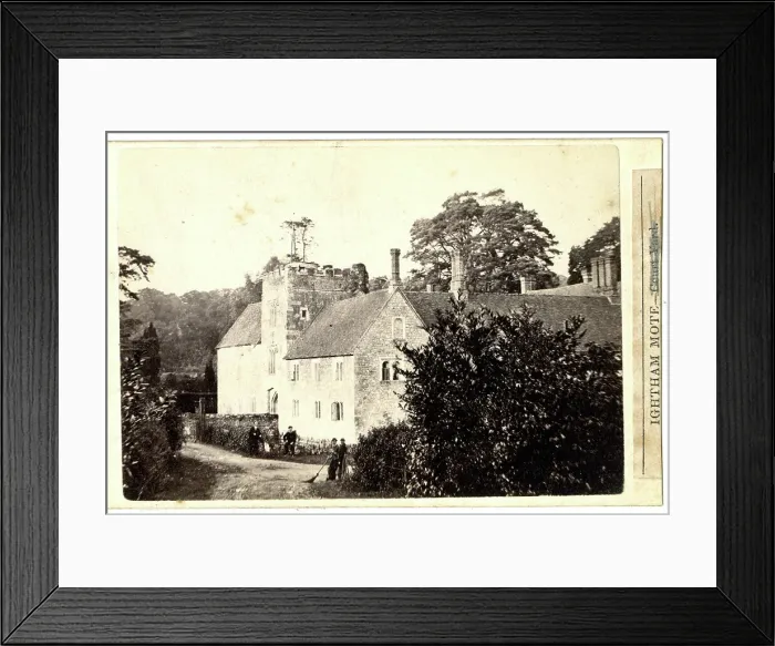 Framed Print : Ightham Mote with workmen, Kent Framed Print : Ightham Mote with workmen, Kent