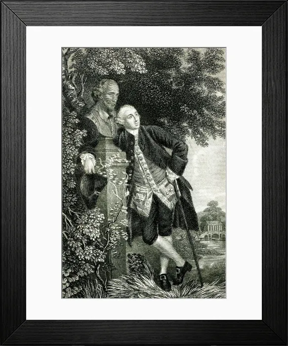 Framed Print : David Garrick, actor, with a bust of Shakespeare Framed Print : David Garrick, actor, with a bust of Shakespeare