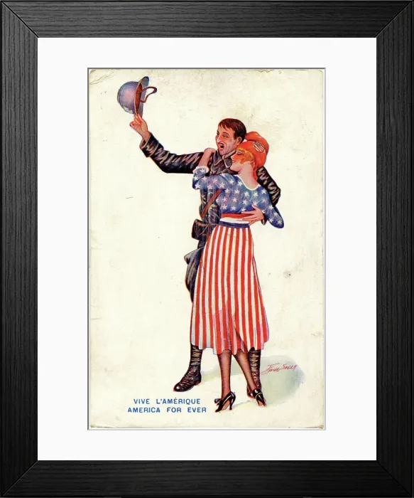 Framed Print : French propaganda card welcoming the Americans Framed Print : French propaganda card welcoming the Americans