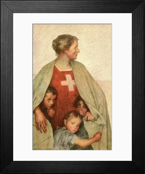 Framed Print : Switzerland shown as a mother shielding her children Framed Print : Switzerland shown as a mother shielding her children