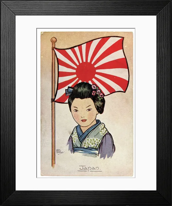 Framed Print : National flag and pretty lady depicting Japan Framed Print : National flag and pretty lady depicting Japan