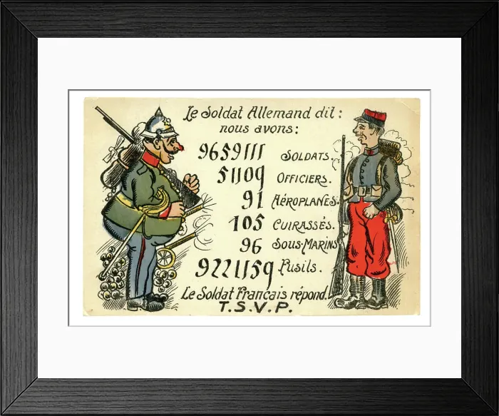 Framed Print : French and German caricature soldiers face off Framed Print : French and German caricature soldiers face off