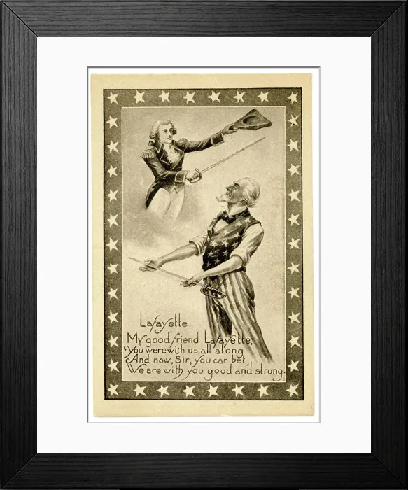 Framed Print : Uncle Sam figure promises help to Lafayette Framed Print : Uncle Sam figure promises help to Lafayette