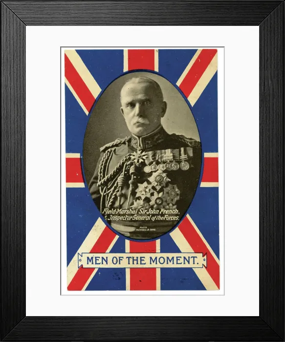 Framed Print : Portrait of General Sir John French against a Union flag Framed Print : Portrait of General Sir John French against a Union flag