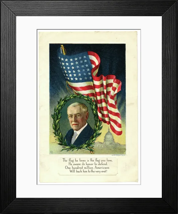 Framed Print : President Woodrow Wilson's head against the Stars & Stripes Framed Print : President Woodrow Wilson's head against the Stars & Stripes