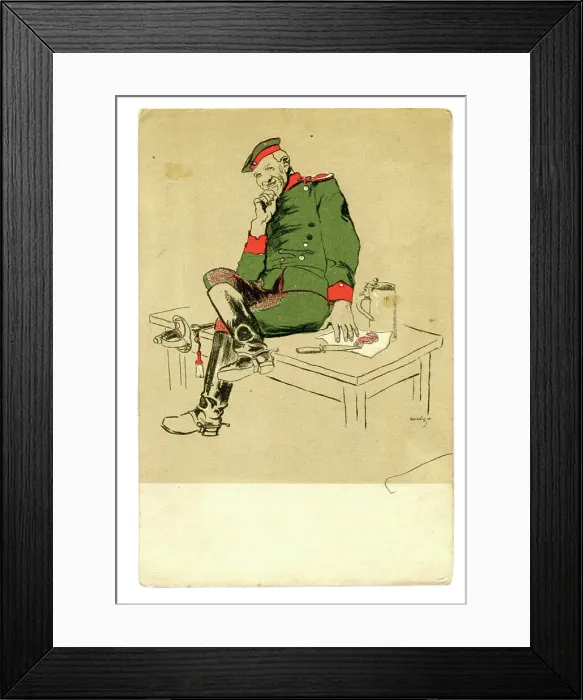 Framed Print : A relaxed and smiling sitting figure of a uniformed German Framed Print : A relaxed and smiling sitting figure of a uniformed German