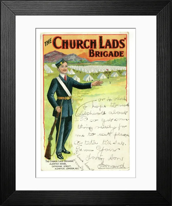Framed Print : Poster type card showing a Church Lads Member at camp Framed Print : Poster type card showing a Church Lads Member at camp