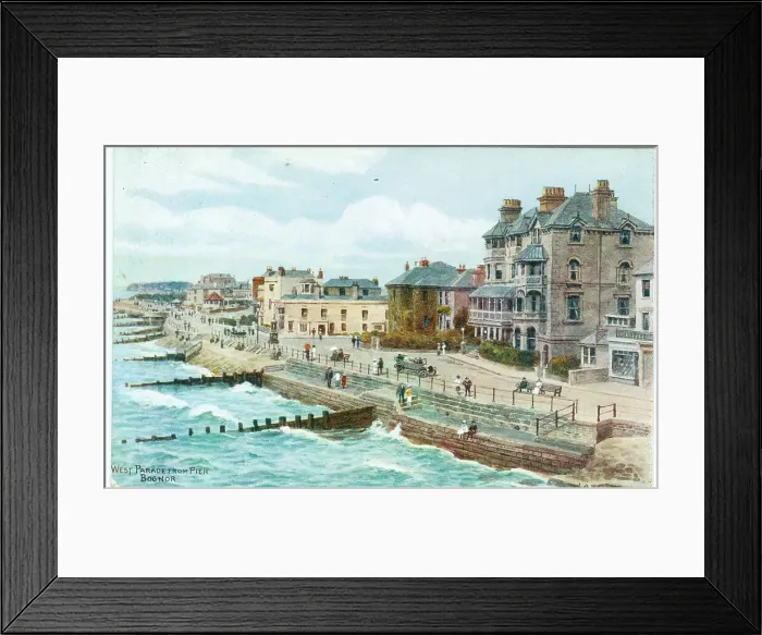 Framed Print : West Parade, Bognor, rough sea, motor car, pedestrians Framed Print : West Parade, Bognor, rough sea, motor car, pedestrians