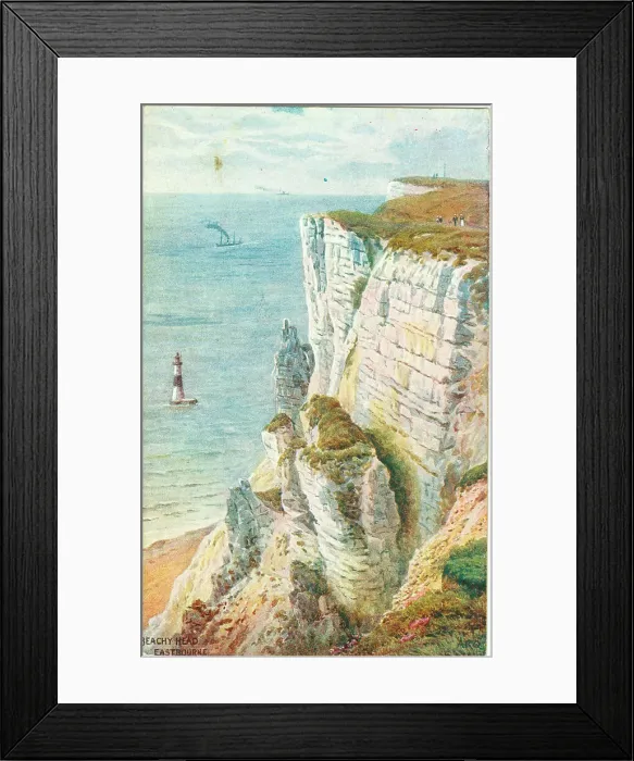 Framed Print : Beachy Head view down the cliffs to the sea and lighthouse Framed Print : Beachy Head view down the cliffs to the sea and lighthouse